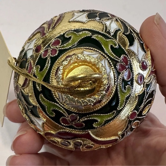 Precious Cloisonne Enamel Ornament Gold Plate Holly Berry On Copper Artisan Made - Picture 7 of 14